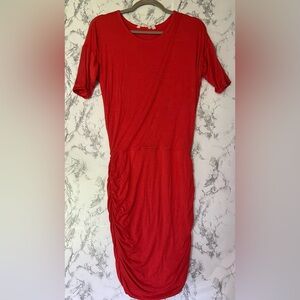 Athleta Solstice Coral Midi Modal Stretch Ruched 3/4 Sleeve Dress Size XS